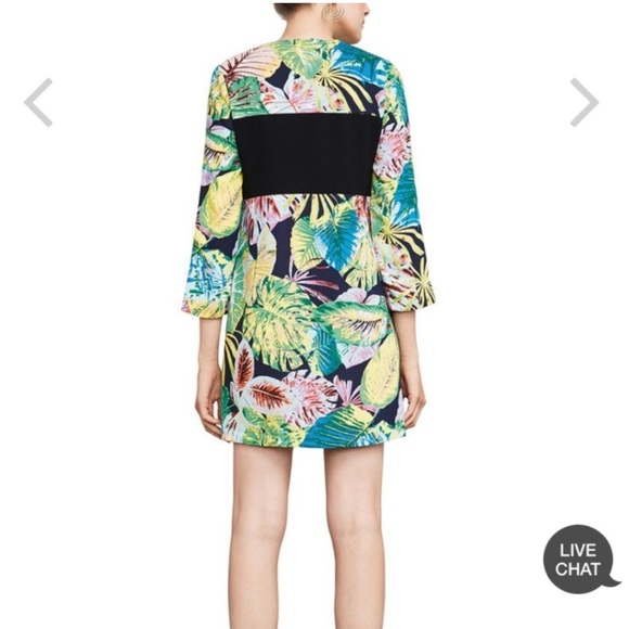 BCBGMAXAZRIA Dress in Fun Rainforest Print with Neon stripe - tropical - M - Picture 1 of 7